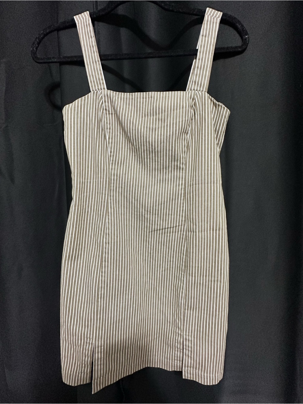 Forever 21 Pinstripe Square Neck Mini Dress Olive Green White Size Small